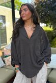 Sandbar Linen Blend Pop Over Shirt Chocolate